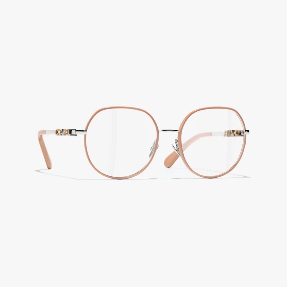 AUTHENTIC Chanel nude pink PANTOS eyeglasses logo at side $680